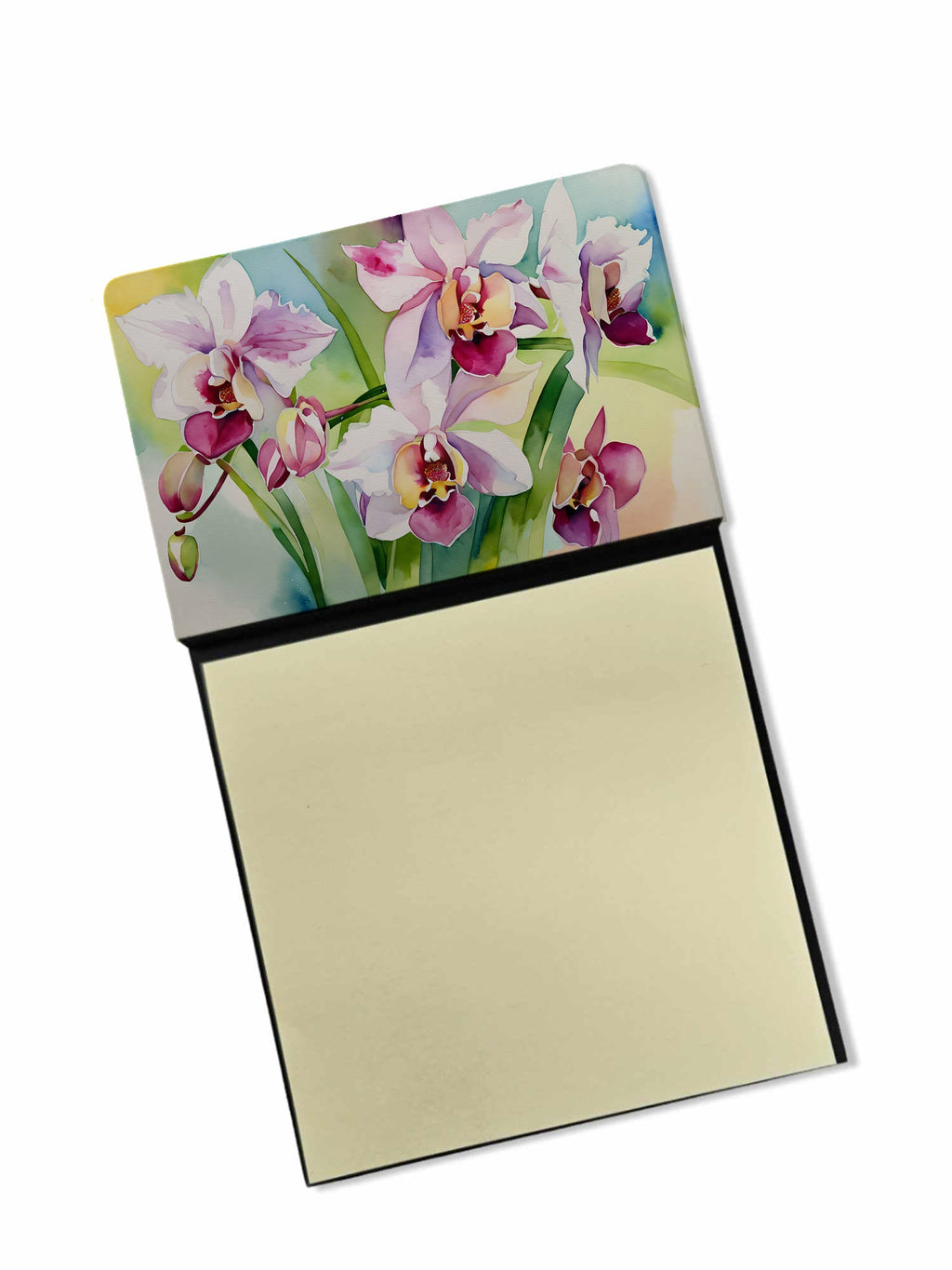 Orchids in Watercolor Watercolor Sticky Note Holder Refillable Dispenser Desk Accessory 3x3 Pad Gift