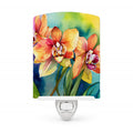 Orchids in Watercolor Ceramic Night Light Compact, UL-Certified, Ideal for Bedroom, Bathroom, Nursery, Hallway, Kitchen, 6x4x3, Multicolor