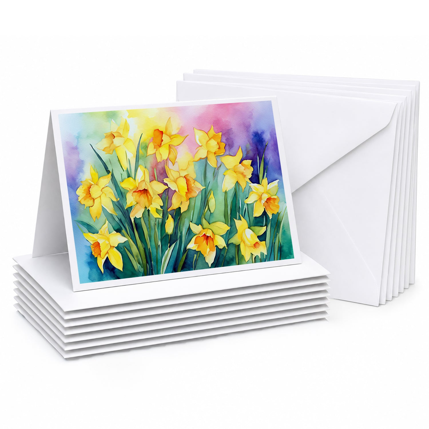 Daffodils in Watercolor Greeting Cards Pack of 8 Blank Cards with Envelopes Whimsical A7 Size 5x7