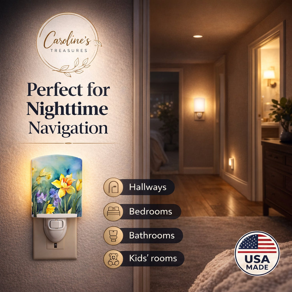 Daffodils in Watercolor Ceramic Night Light Compact, UL-Certified, Ideal for Bedroom, Bathroom, Nursery, Hallway, Kitchen, 6x4x3, Multicolor