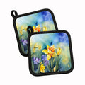 Daffodils in Watercolor Pot Holder Set of 2 Heat Resistant Quilted Hot Pads 7.5 x 7.5 Inch, Insulated Kitchen Trivets for Cooking & Baking