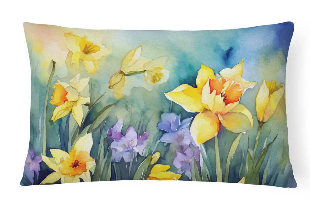 Daffodils in Watercolor Decorative Throw Pillow 12x16 Indoor Outdoor Accent Cushion, Fabric Cover with Insert for Sofa, Bed, Porch & Living Room