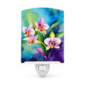 Orchids in Watercolor Ceramic Night Light Compact, UL-Certified, Ideal for Bedroom, Bathroom, Nursery, Hallway, Kitchen, 6x4x3, Multicolor