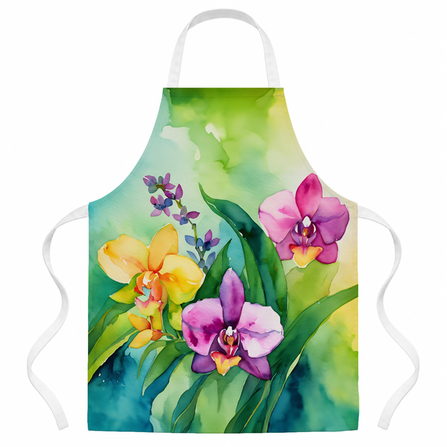 Orchids in Watercolor Apron Cooking Kitchen Server Baking Crafts Gardening for Adult Women Men, Unisex, Large, Multicolor