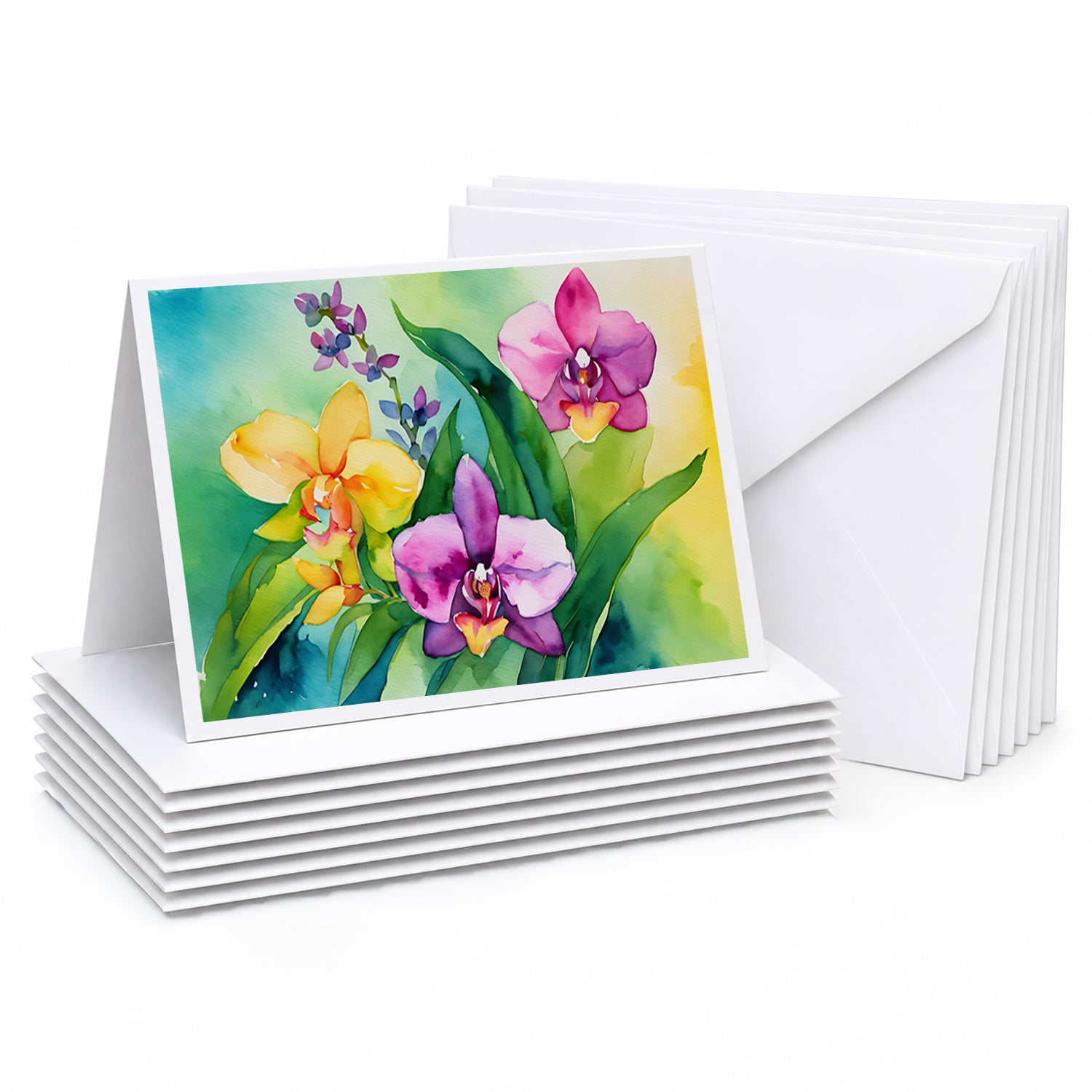 Orchids in Watercolor Greeting Cards Pack of 8 Blank Cards with Envelopes Whimsical A7 Size 5x7