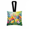 Freesias in Watercolor Hanging Square Fabric Ornament 3.5 × 3.5 Decorative Door-Knob & Tree Hanger, Soft Fabric