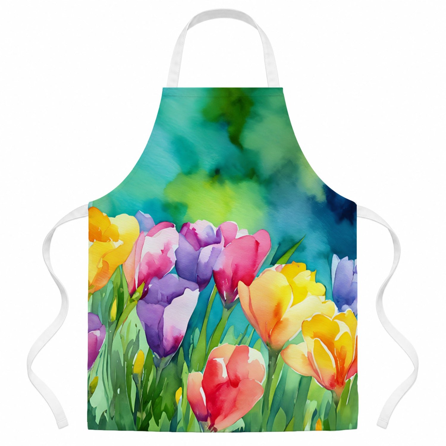Freesias in Watercolor Apron Cooking Kitchen Server Baking Crafts Gardening for Adult Women Men, Unisex, Large, Multicolor