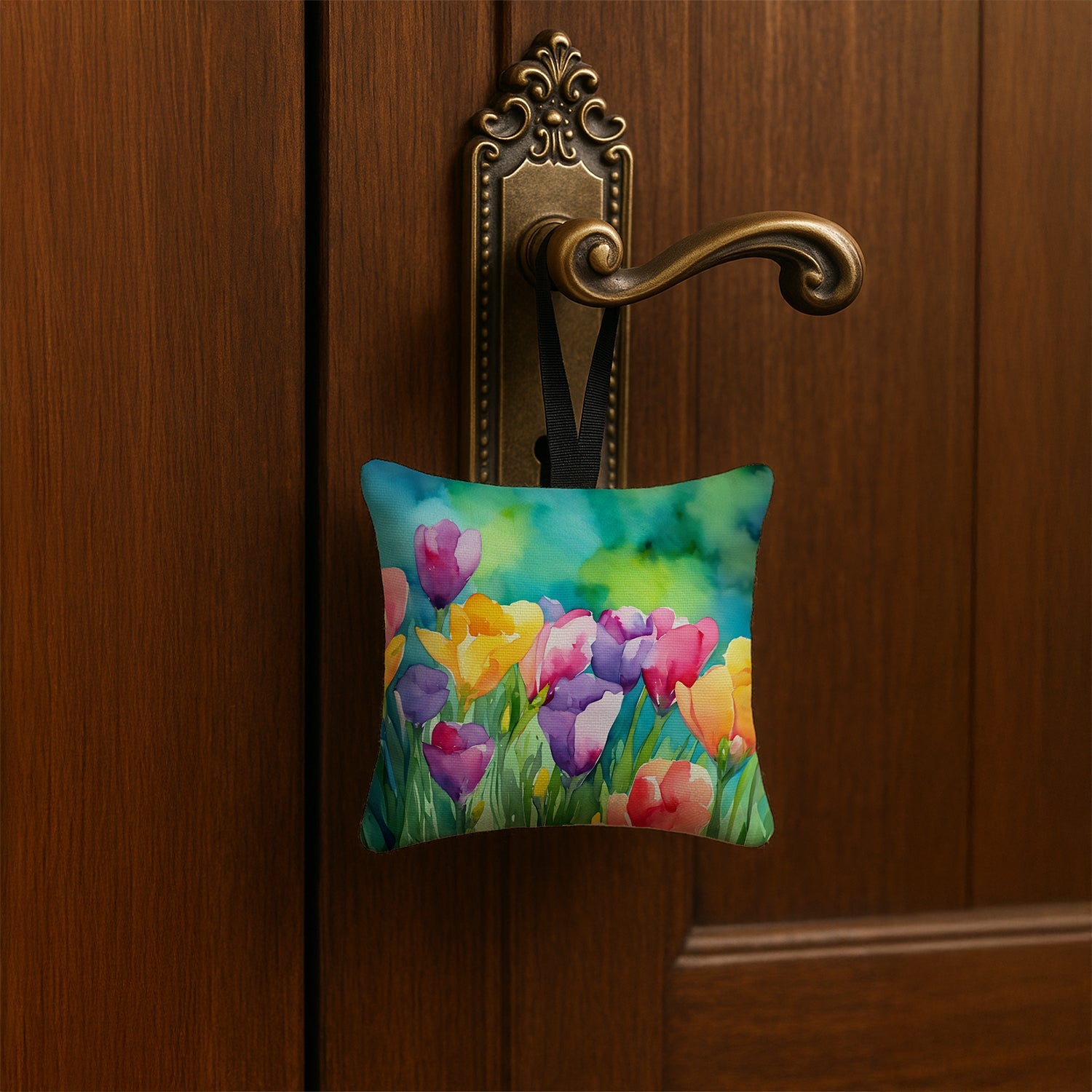 Freesias in Watercolor Hanging Square Fabric Ornament 3.5 × 3.5 Decorative Door-Knob & Tree Hanger, Soft Fabric