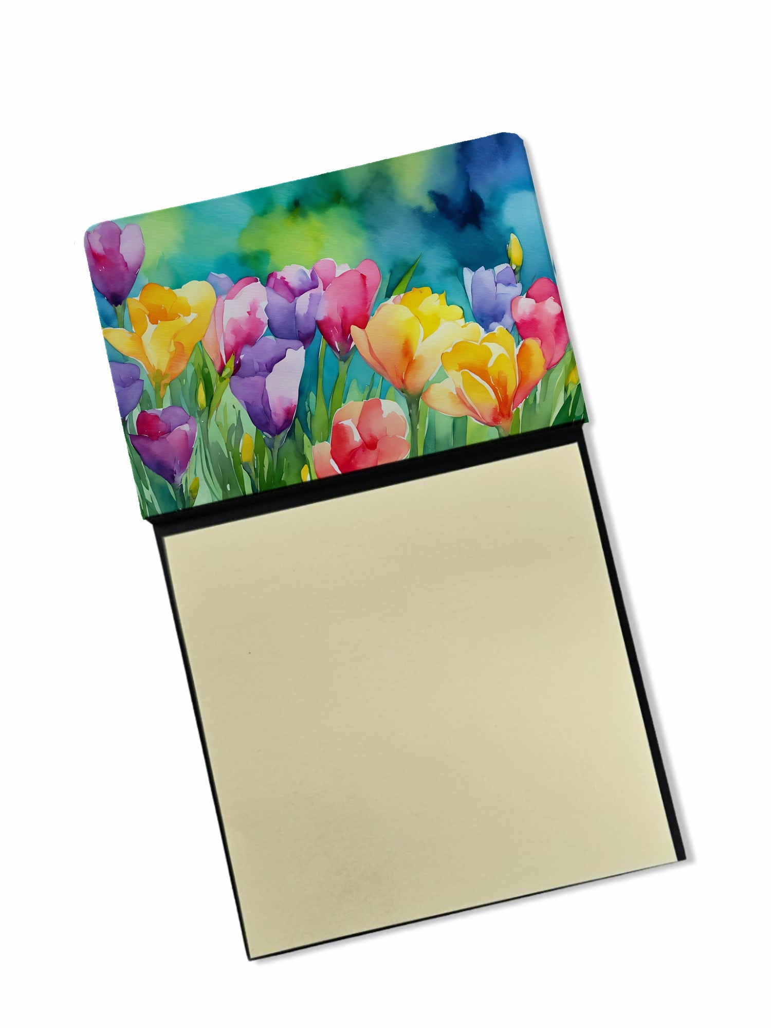 Freesias in Watercolor Watercolor Sticky Note Holder Refillable Dispenser Desk Accessory 3x3 Pad Gift