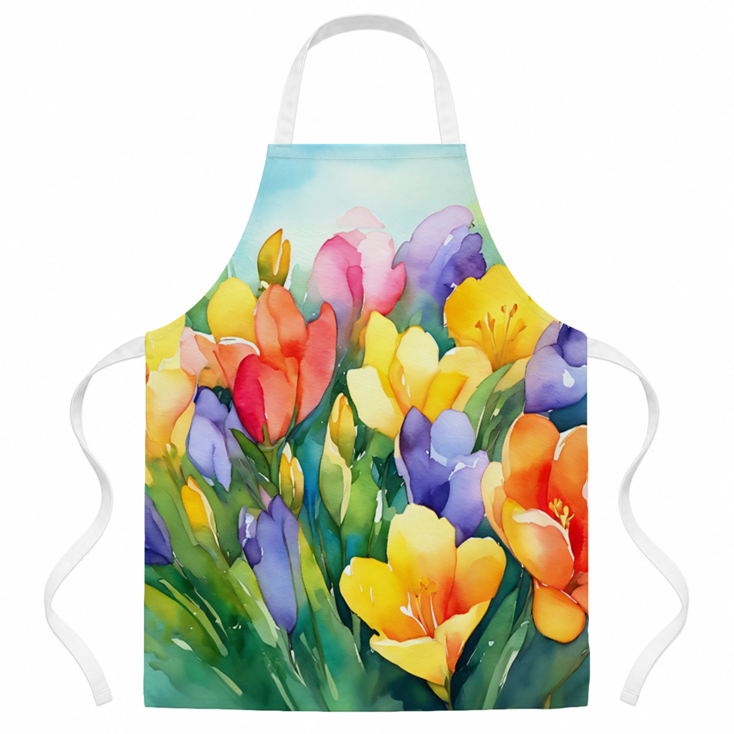 Freesias in Watercolor Apron Cooking Kitchen Server Baking Crafts Gardening for Adult Women Men, Unisex, Large, Multicolor