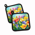 Freesias in Watercolor Pot Holder Set of 2 Heat Resistant Quilted Hot Pads 7.5 x 7.5 Inch, Insulated Kitchen Trivets for Cooking & Baking