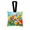 Freesias in Watercolor Hanging Square Fabric Ornament 3.5 × 3.5 Decorative Door-Knob & Tree Hanger, Soft Fabric