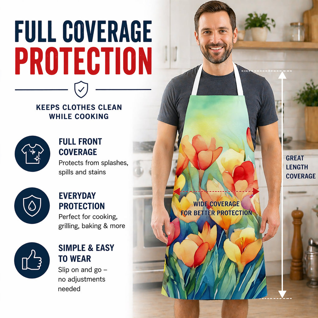 Freesias in Watercolor Apron Cooking Kitchen Server Baking Crafts Gardening for Adult Women Men, Unisex, Large, Multicolor