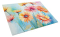 Gerbera Daisies in Watercolor Cutting Board Tempered Glass Kitchen Cutting Surface, Heat Resistant Chopping, Non-Slip Feet, Food Prep & Serving