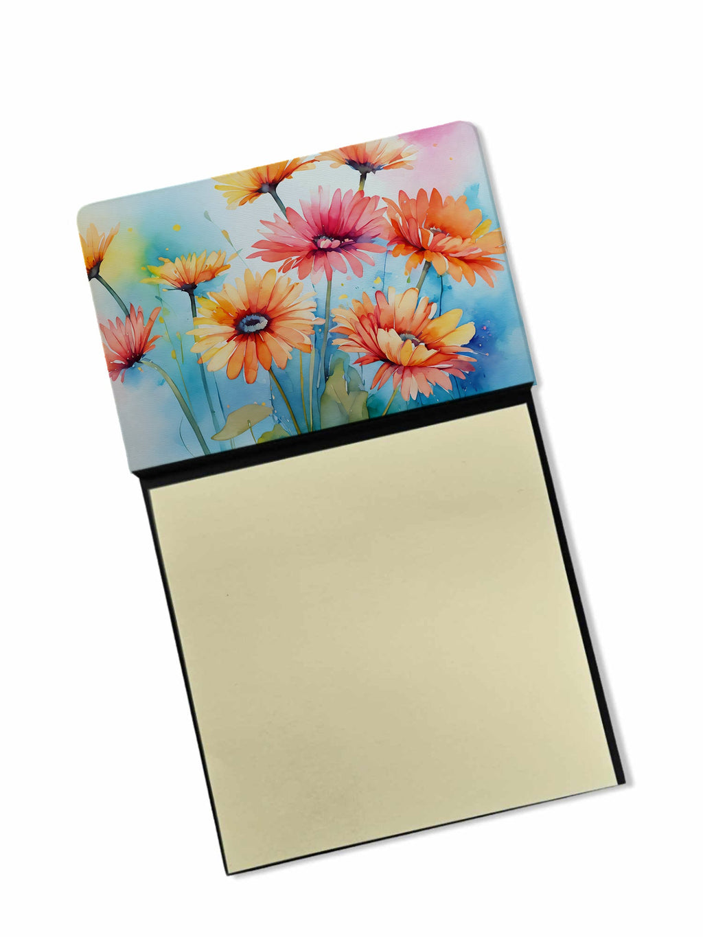 Gerbera Daisies in Watercolor Watercolor Sticky Note Holder Refillable Dispenser Desk Accessory 3x3 Pad Gift