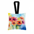 Gerbera Daisies in Watercolor Hanging Square Fabric Ornament 3.5 × 3.5 Decorative Door-Knob & Tree Hanger, Soft Fabric