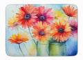 Gerbera Daisies in Watercolor Memory Foam Kitchen Mat Machine Washable Anti-Fatigue Cushion Comfort Bath or Kitchen Rug