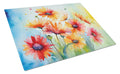 Gerbera Daisies in Watercolor Cutting Board Tempered Glass Kitchen Cutting Surface, Heat Resistant Chopping, Non-Slip Feet, Food Prep & Serving