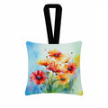 Gerbera Daisies in Watercolor Hanging Square Fabric Ornament 3.5 × 3.5 Decorative Door-Knob & Tree Hanger, Soft Fabric