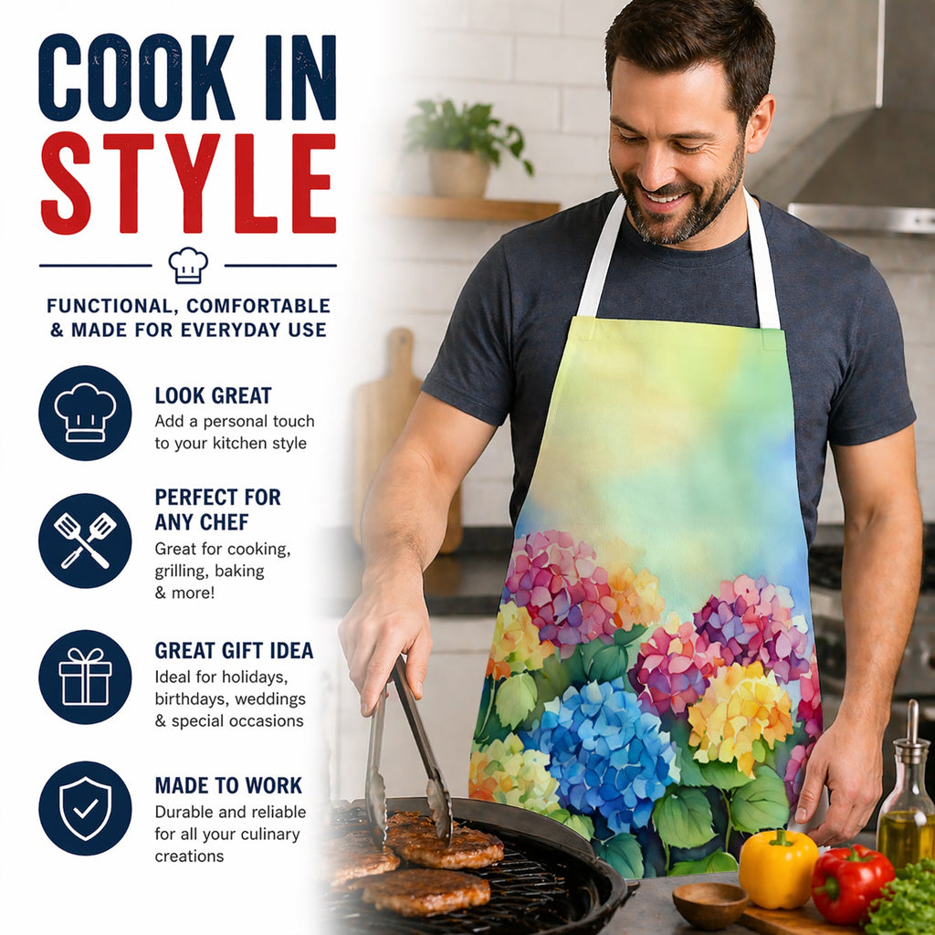 Hydrangeas in Watercolor Apron Cooking Kitchen Server Baking Crafts Gardening for Adult Women Men, Unisex, Large, Multicolor