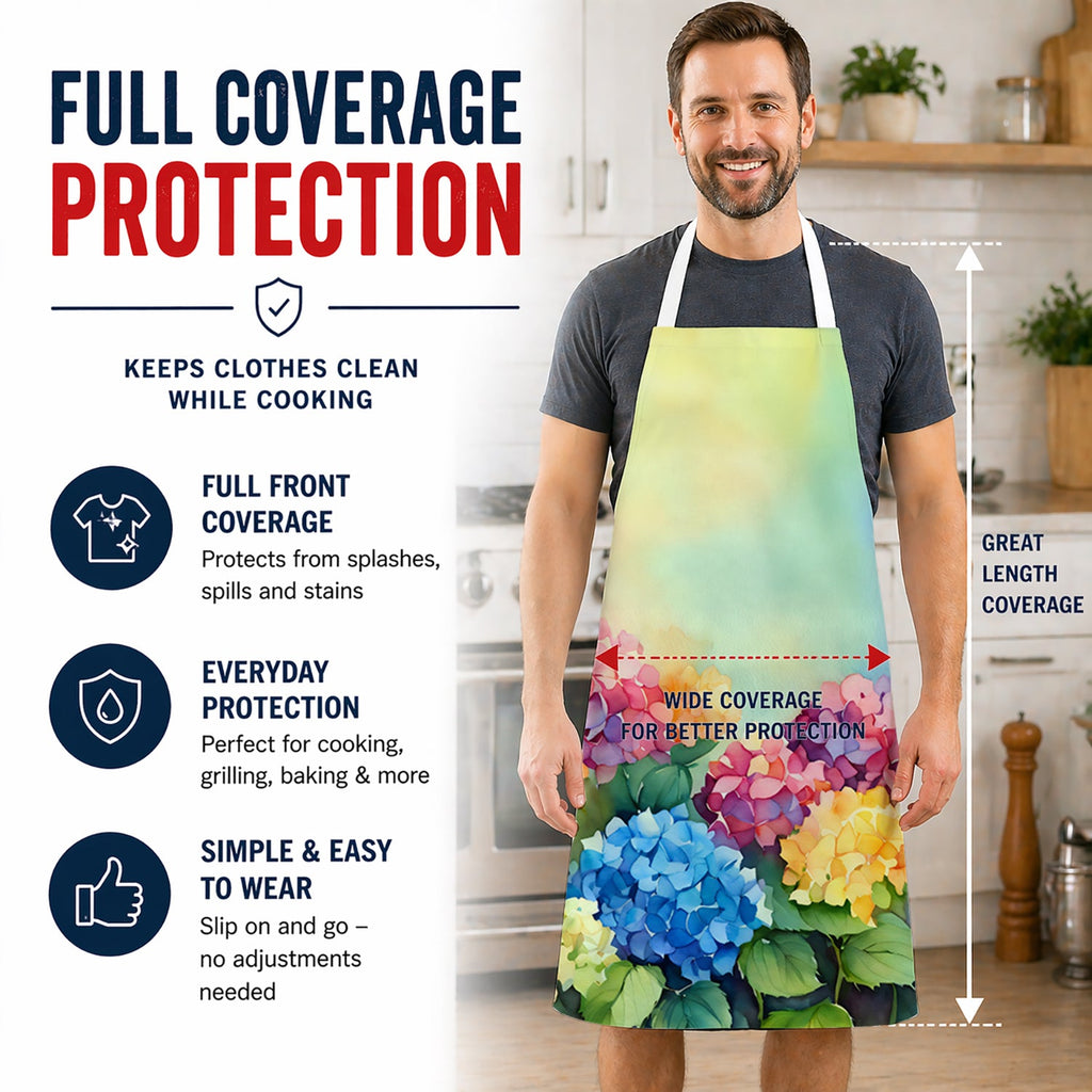 Hydrangeas in Watercolor Apron Cooking Kitchen Server Baking Crafts Gardening for Adult Women Men, Unisex, Large, Multicolor