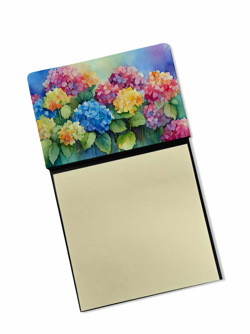 Hydrangeas in Watercolor Watercolor Sticky Note Holder Refillable Dispenser Desk Accessory 3x3 Pad Gift