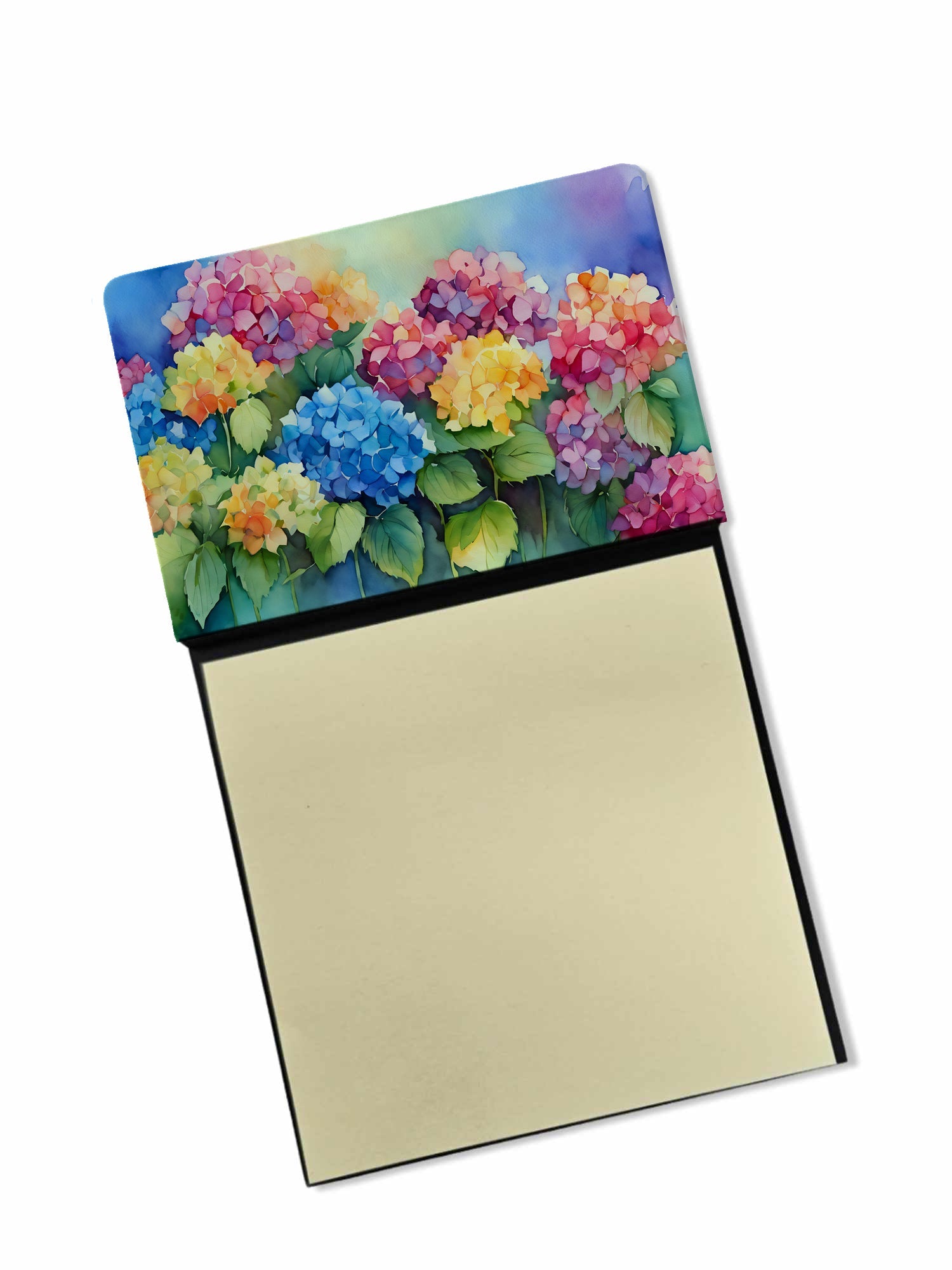 Hydrangeas in Watercolor Watercolor Sticky Note Holder Refillable Dispenser Desk Accessory 3x3 Pad Gift