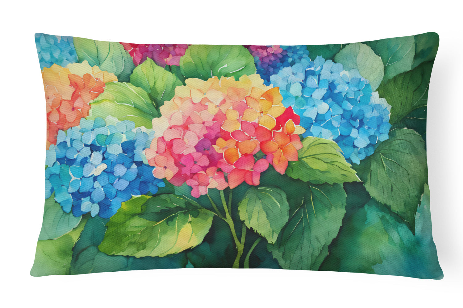 Hydrangeas in Watercolor Decorative Throw Pillow 12x16 Indoor Outdoor Accent Cushion, Fabric Cover with Insert for Sofa, Bed, Porch & Living Room