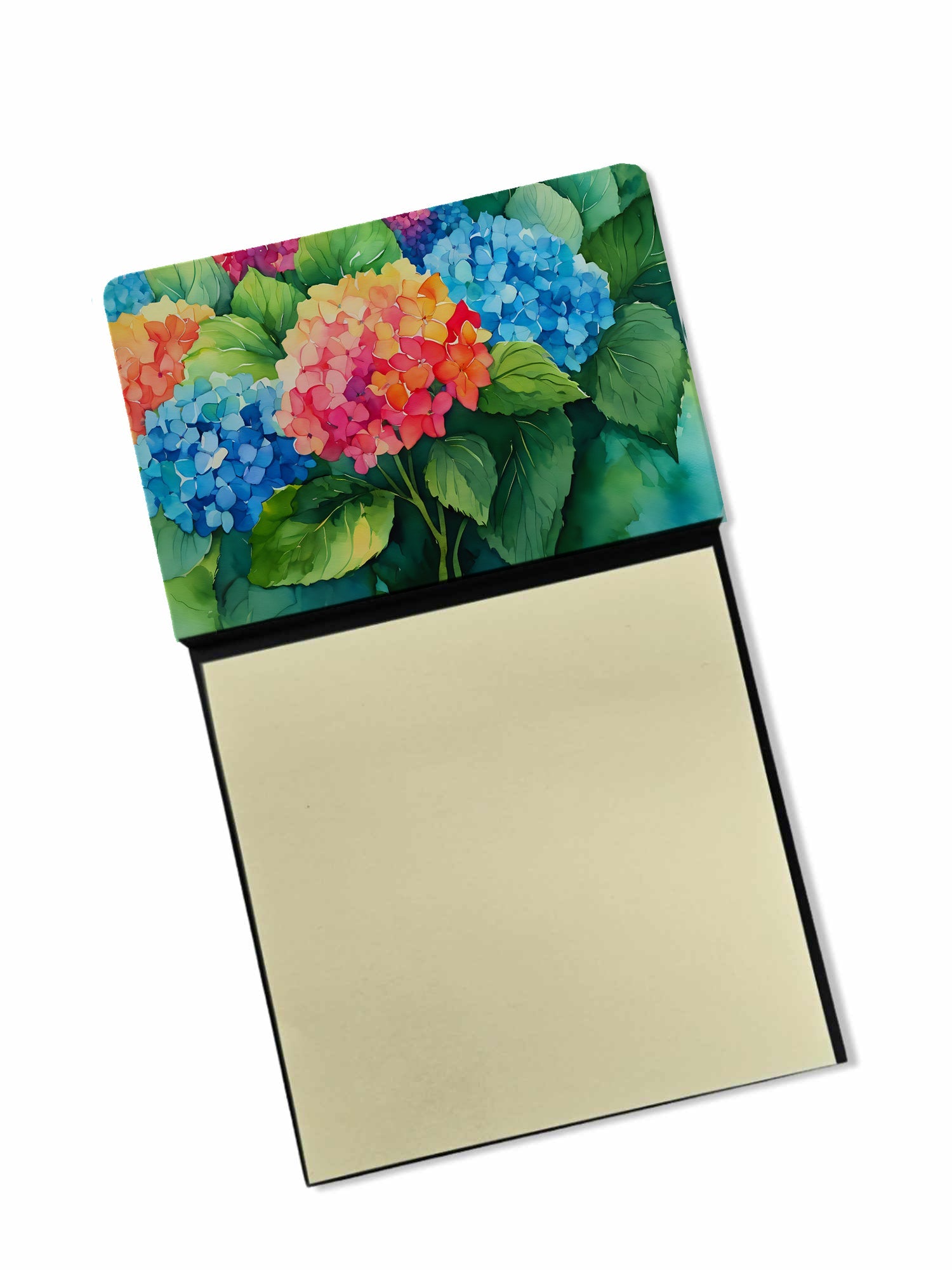 Hydrangeas in Watercolor Watercolor Sticky Note Holder Refillable Dispenser Desk Accessory 3x3 Pad Gift