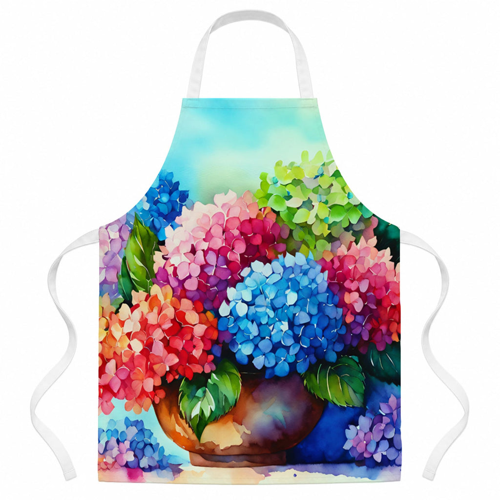 Hydrangeas in Watercolor Apron Cooking Kitchen Server Baking Crafts Gardening for Adult Women Men, Unisex, Large, Multicolor