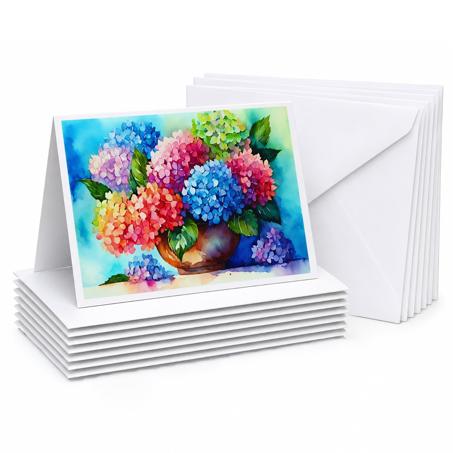 Hydrangeas in Watercolor Greeting Cards Pack of 8 Blank Cards with Envelopes Whimsical A7 Size 5x7