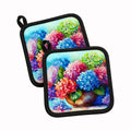 Hydrangeas in Watercolor Pot Holder Set of 2 Heat Resistant Quilted Hot Pads 7.5 x 7.5 Inch, Insulated Kitchen Trivets for Cooking & Baking