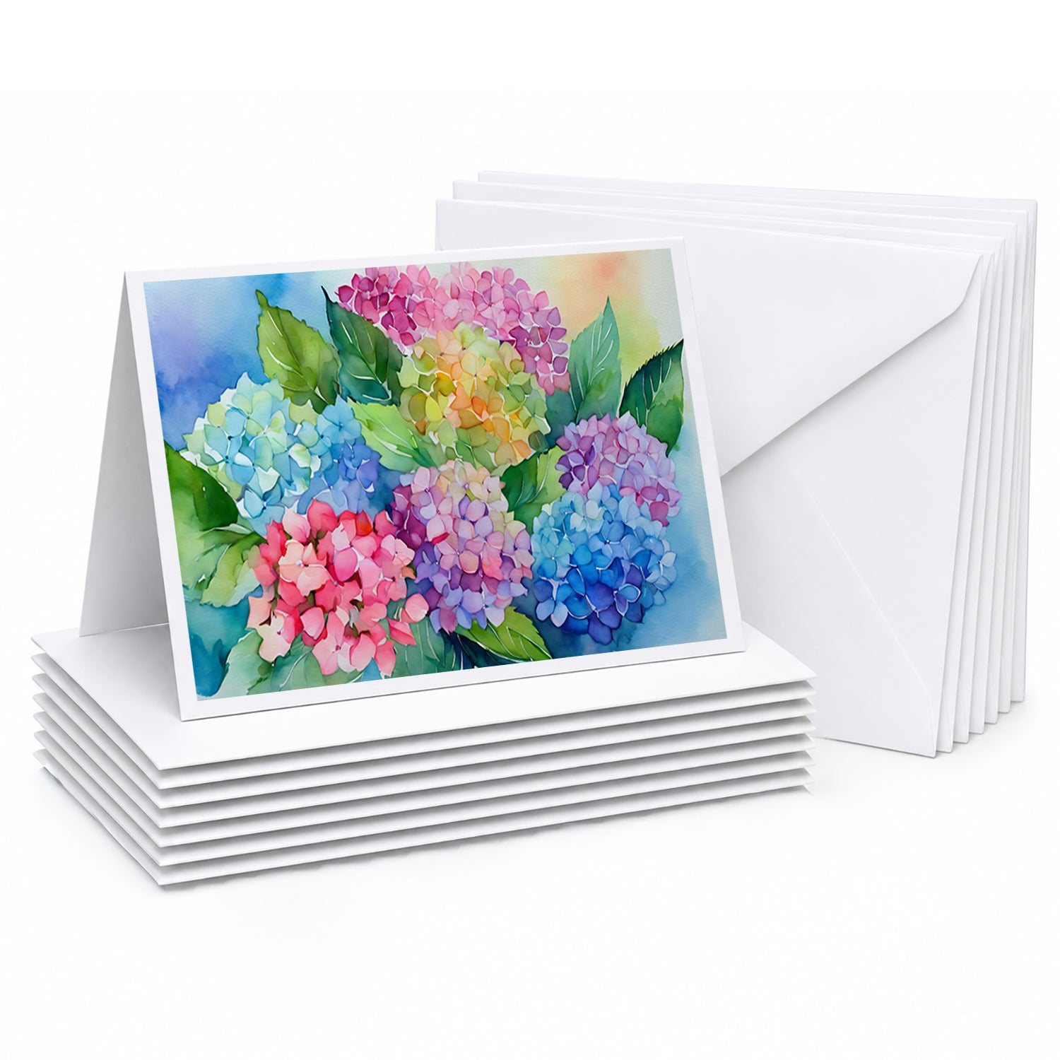 Hydrangeas in Watercolor Greeting Cards Pack of 8 Blank Cards with Envelopes Whimsical A7 Size 5x7