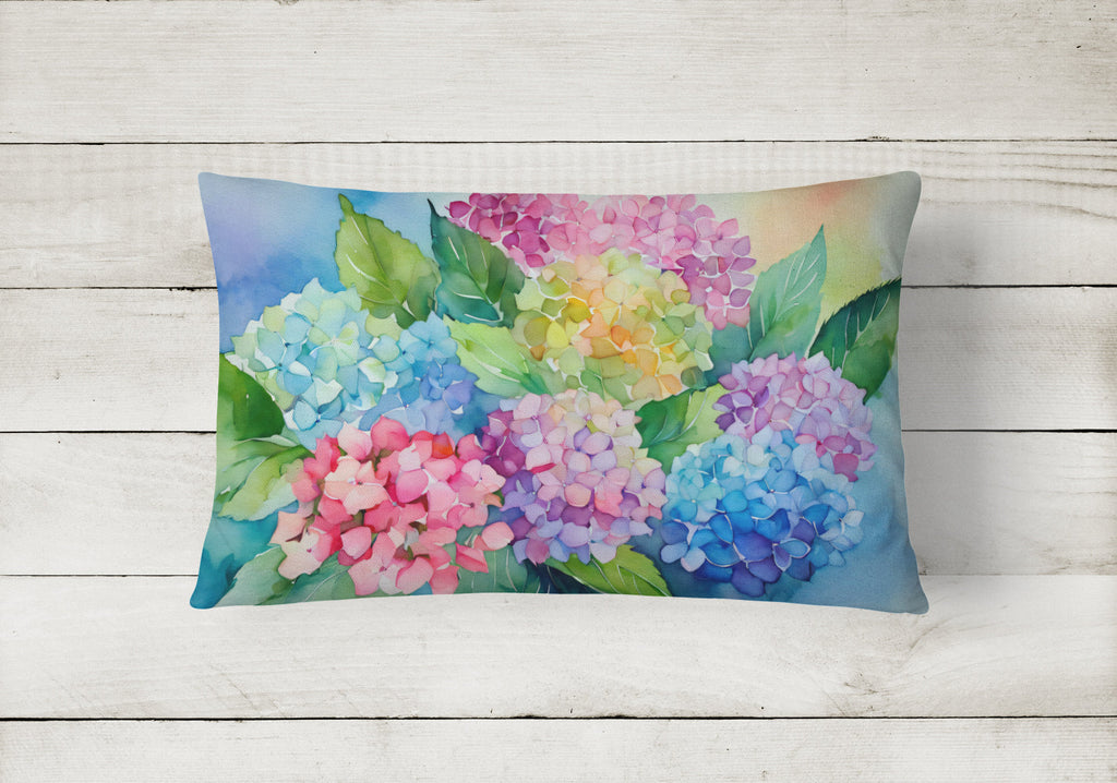 Hydrangeas in Watercolor Decorative Throw Pillow 12x16 Indoor Outdoor Accent Cushion, Fabric Cover with Insert for Sofa, Bed, Porch & Living Room
