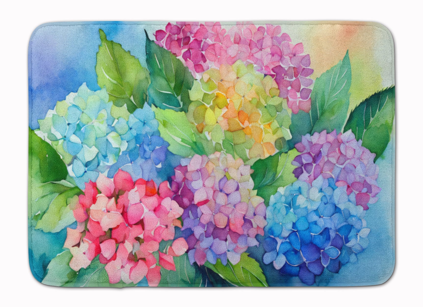 Hydrangeas in Watercolor Memory Foam Kitchen Mat Machine Washable Anti-Fatigue Cushion Comfort Bath or Kitchen Rug
