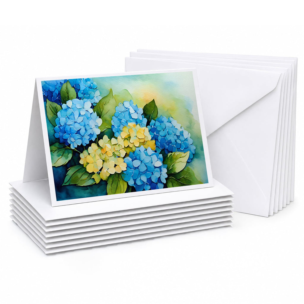 Hydrangeas in Watercolor Greeting Cards Pack of 8 Blank Cards with Envelopes Whimsical A7 Size 5x7