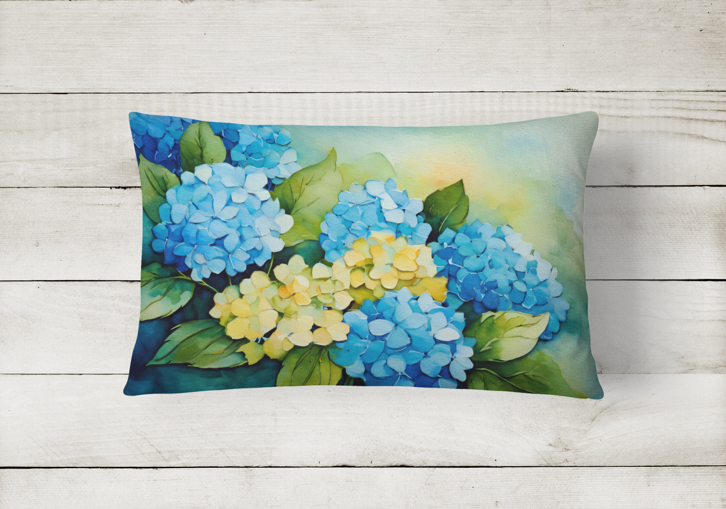 Hydrangeas in Watercolor Decorative Throw Pillow 12x16 Indoor Outdoor Accent Cushion, Fabric Cover with Insert for Sofa, Bed, Porch & Living Room