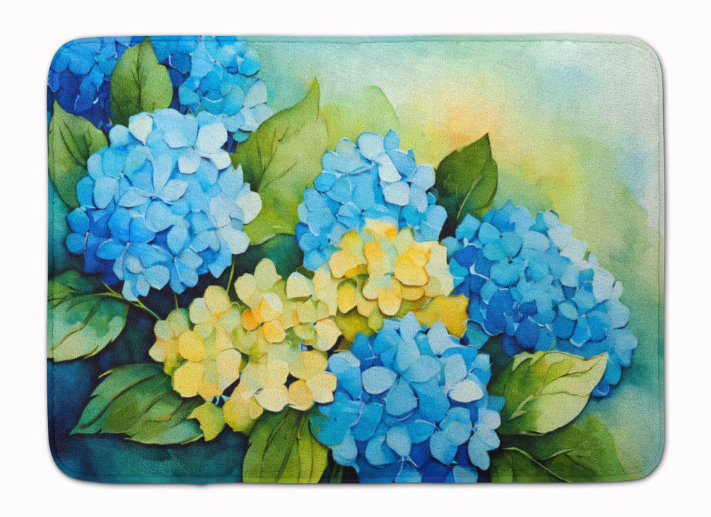 Hydrangeas in Watercolor Memory Foam Kitchen Mat Machine Washable Anti-Fatigue Cushion Comfort Bath or Kitchen Rug