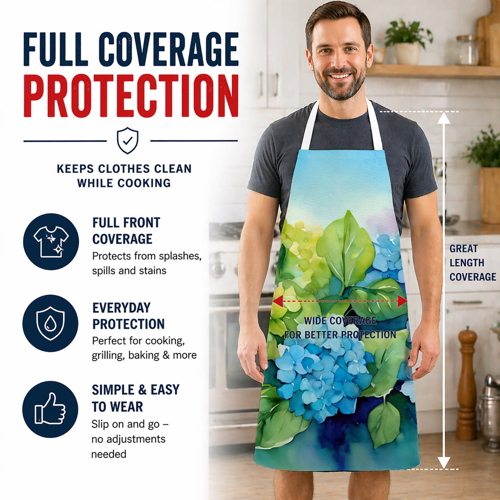 Hydrangeas in Watercolor Apron Cooking Kitchen Server Baking Crafts Gardening for Adult Women Men, Unisex, Large, Multicolor
