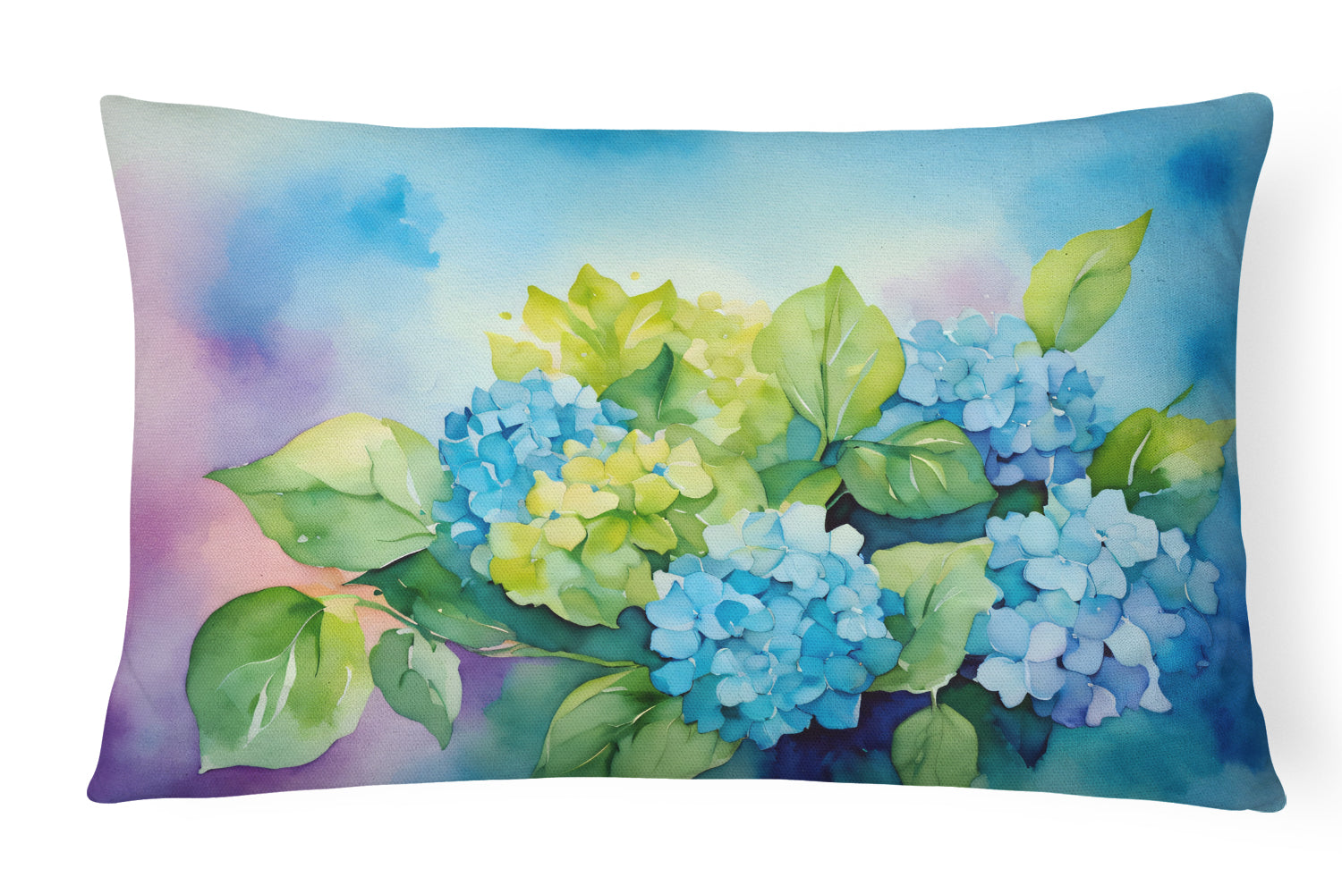 Hydrangeas in Watercolor Decorative Throw Pillow 12x16 Indoor Outdoor Accent Cushion, Fabric Cover with Insert for Sofa, Bed, Porch & Living Room
