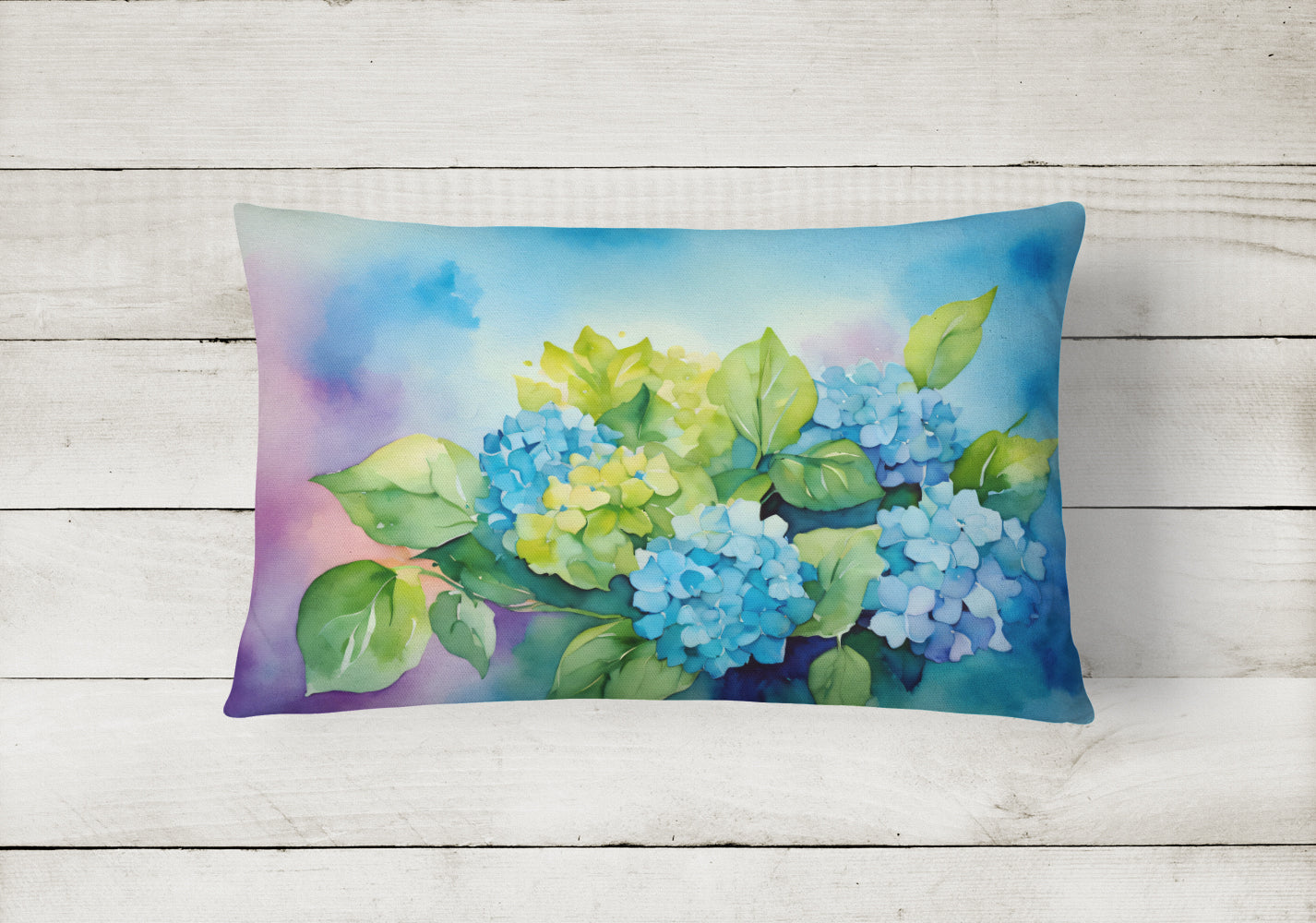 Hydrangeas in Watercolor Decorative Throw Pillow 12x16 Indoor Outdoor Accent Cushion, Fabric Cover with Insert for Sofa, Bed, Porch & Living Room