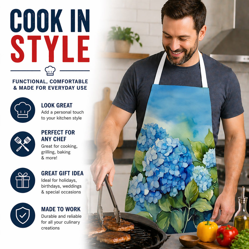 Hydrangeas in Watercolor Apron Cooking Kitchen Server Baking Crafts Gardening for Adult Women Men, Unisex, Large, Multicolor