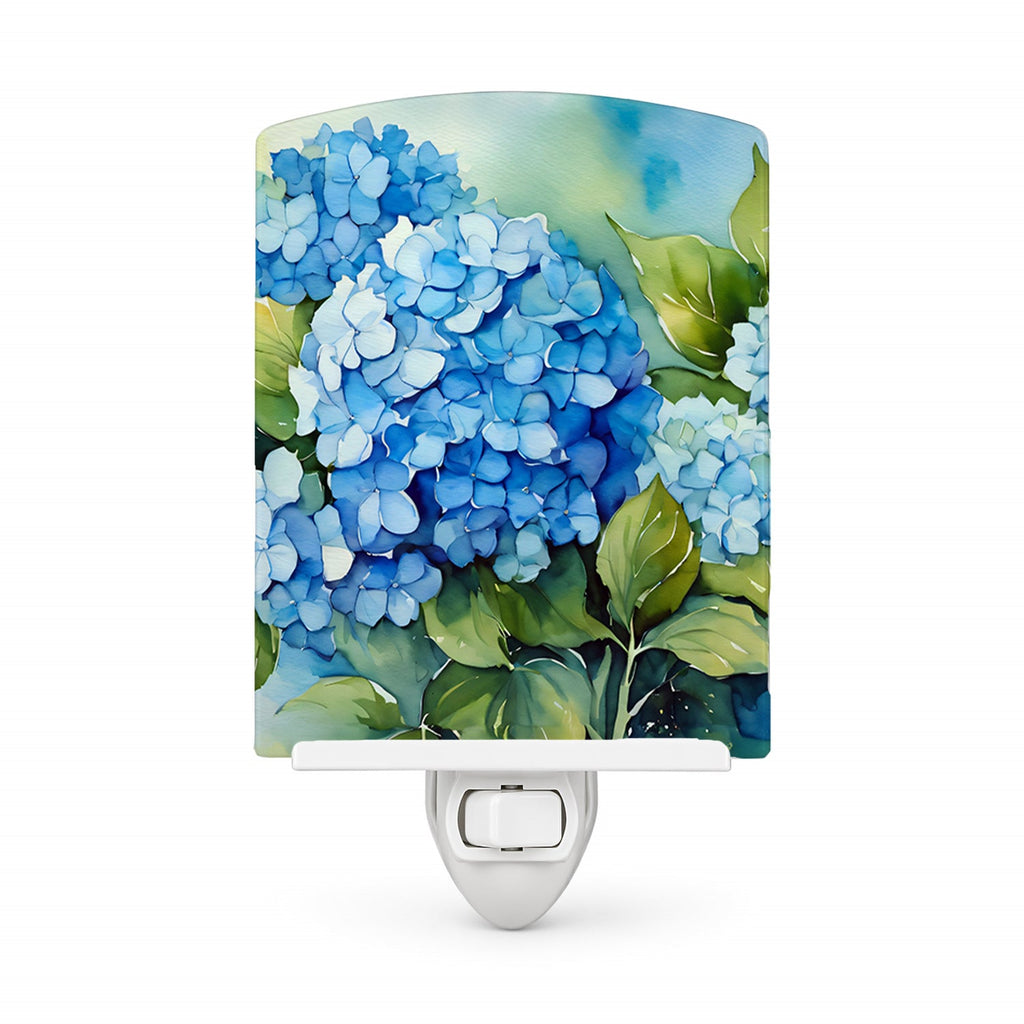 Hydrangeas in Watercolor Ceramic Night Light Compact, UL-Certified, Ideal for Bedroom, Bathroom, Nursery, Hallway, Kitchen, 6x4x3, Multicolor