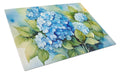 Hydrangeas in Watercolor Cutting Board Tempered Glass Kitchen Cutting Surface, Heat Resistant Chopping, Non-Slip Feet, Food Prep & Serving