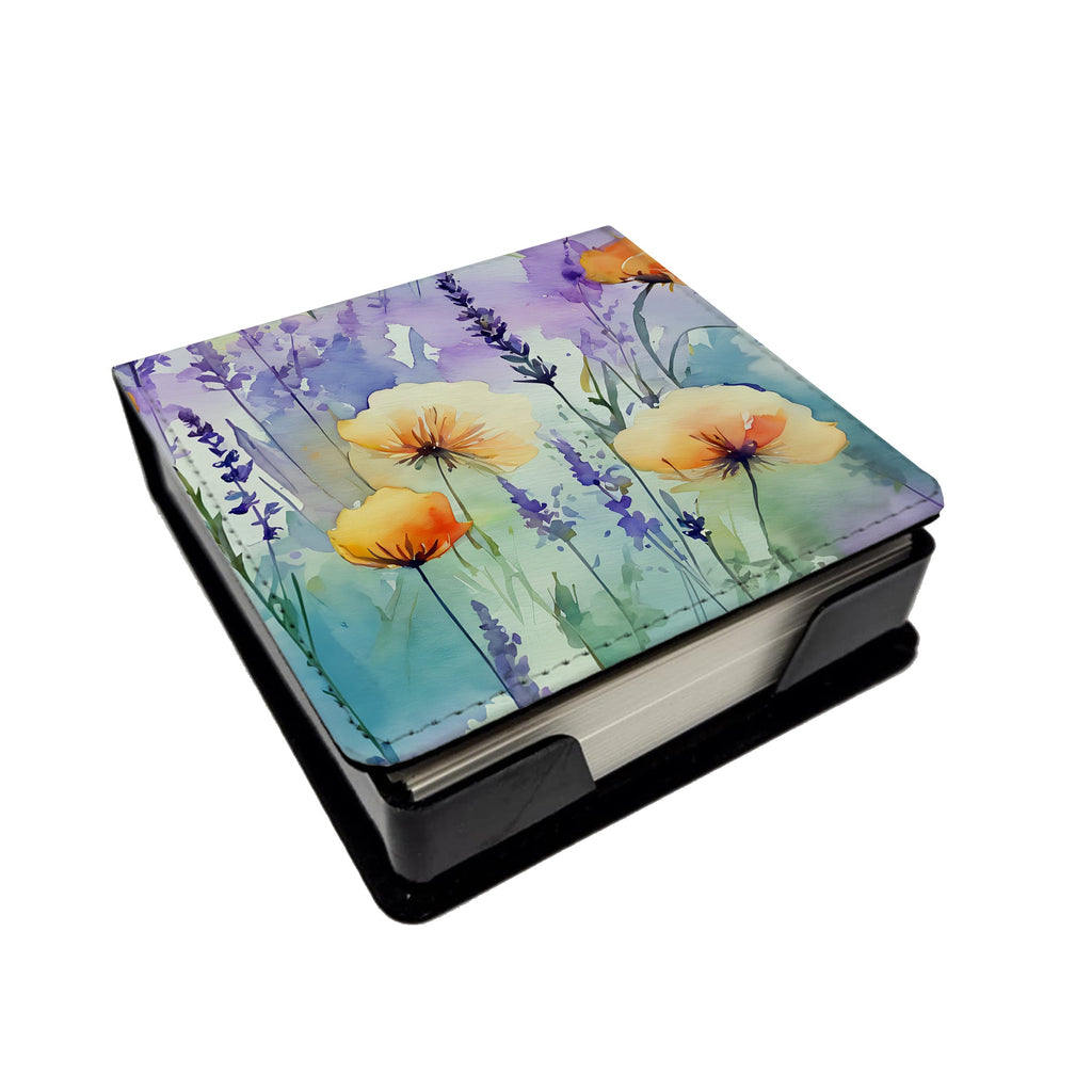Lavender in Watercolor PU Leather Note Paper Holder with Artist-Designed Cover, Desk Accessory, Office Gift