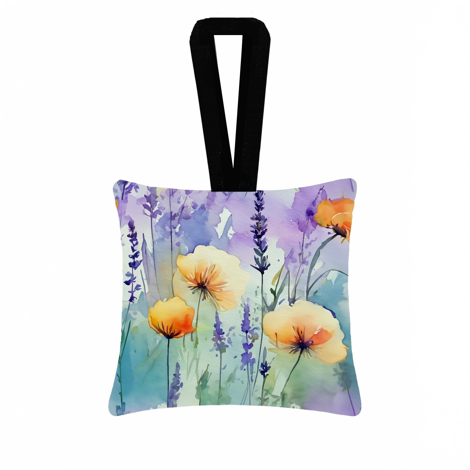 Lavender in Watercolor Hanging Square Fabric Ornament 3.5 × 3.5 Decorative Door-Knob & Tree Hanger, Soft Fabric
