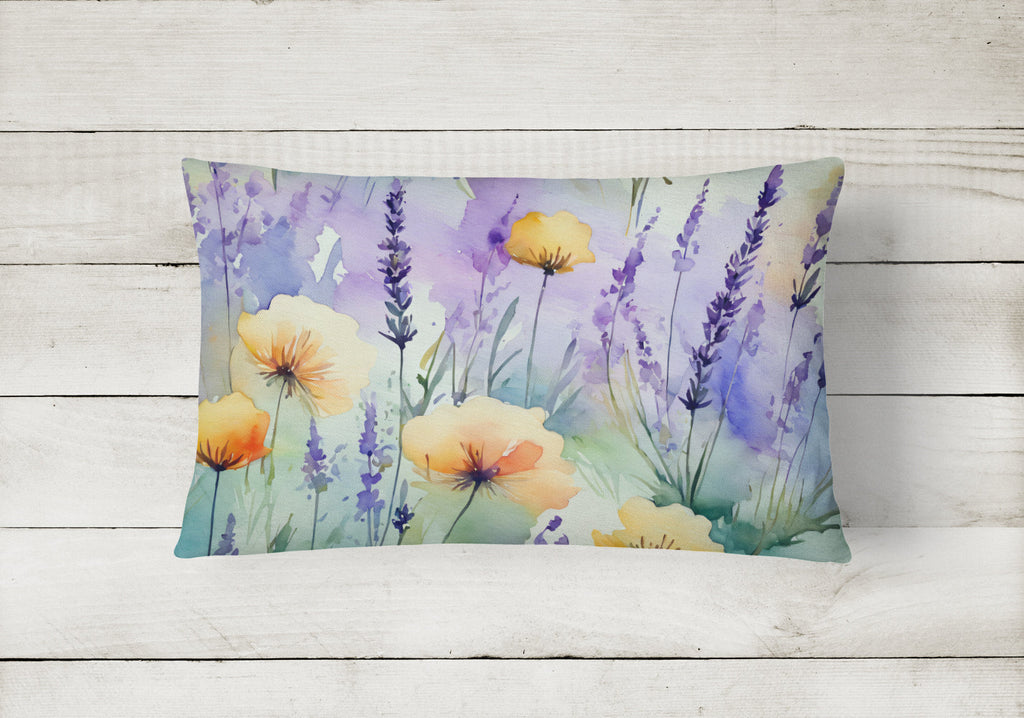 Lavender in Watercolor Decorative Throw Pillow 12x16 Indoor Outdoor Accent Cushion, Fabric Cover with Insert for Sofa, Bed, Porch & Living Room