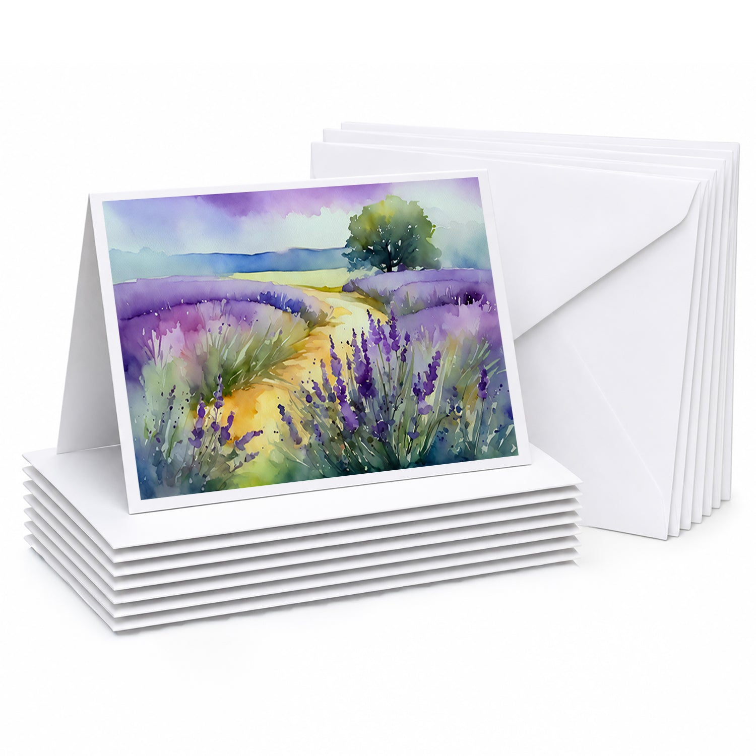 Lavender in Watercolor Greeting Cards Pack of 8 Blank Cards with Envelopes Whimsical A7 Size 5x7