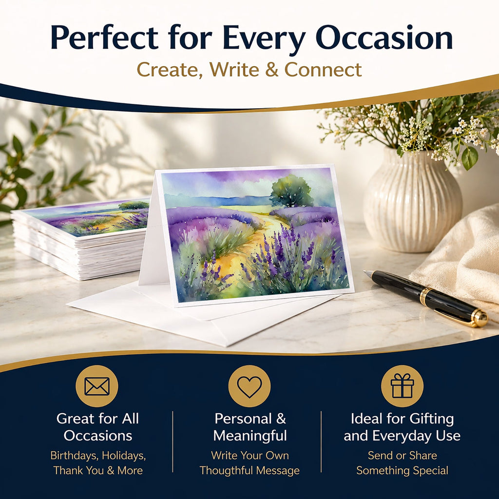 Lavender in Watercolor Greeting Cards Pack of 8 Blank Cards with Envelopes Whimsical A7 Size 5x7