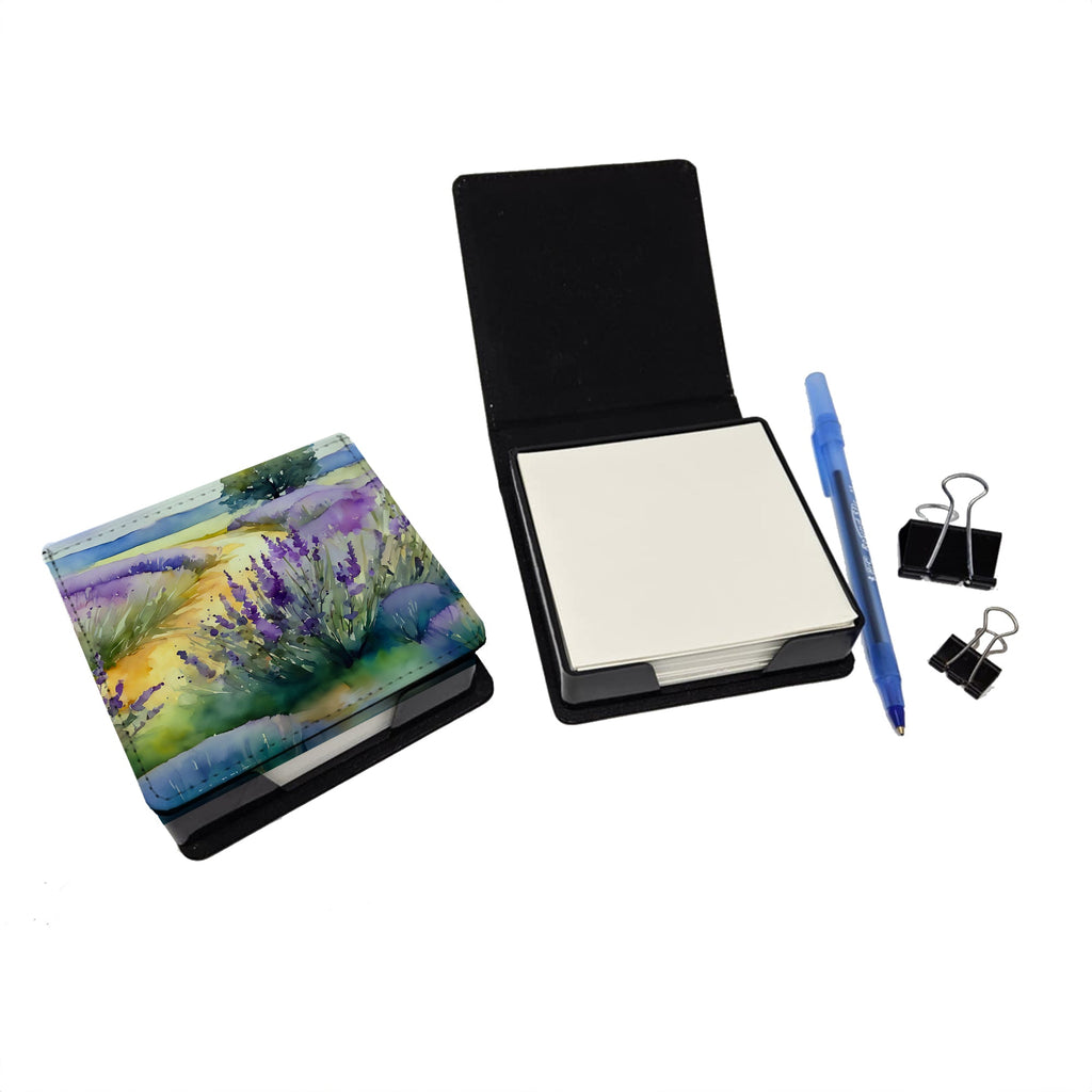 Lavender in Watercolor PU Leather Note Paper Holder with Artist-Designed Cover, Desk Accessory, Office Gift
